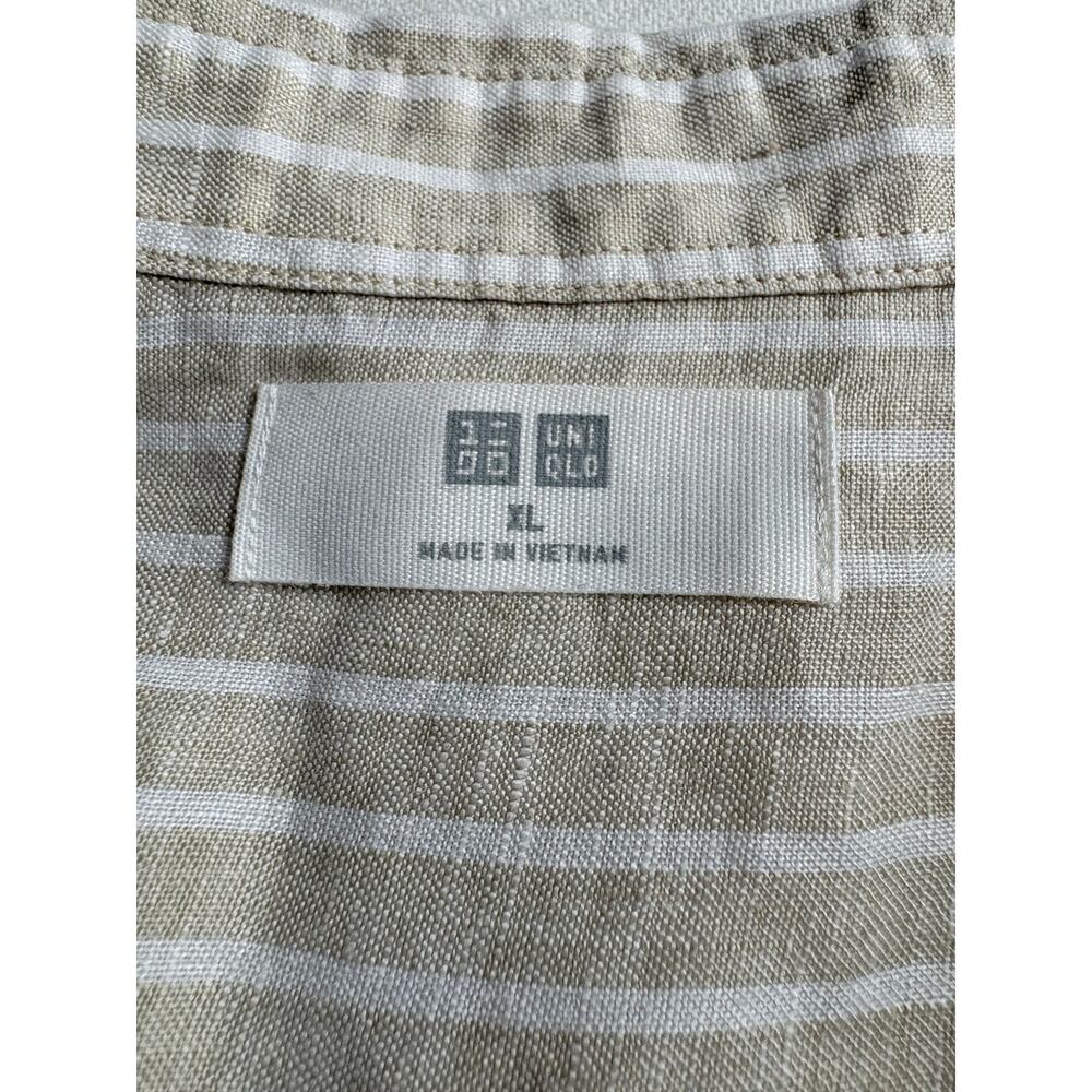 Uniqlo Womens Beige Premium Linen Shirt Striped Size XL Long Sleeve Button Down - Picture 5 of 8
